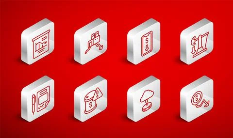 Set line Dollar rate decrease, Shutdown of factory, Mobile stock trading, Drop Stock Illustration