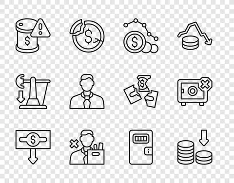 Set line Dollar rate decrease, Employee dismissal, Drop in crude oil price 库存插图