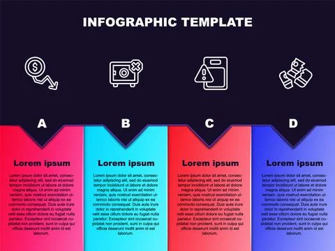 Set line Dollar rate decrease, Safe, Global economic crisis and Credit card Illustrazione stock