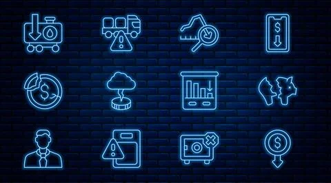 Set line Dollar rate decrease, Broken piggy bank, Global economic crisis, Storm Stock Illustration