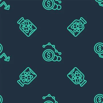 Set line Dollar rate decrease, Glass money jar with coin and on seamless pattern 库存插图