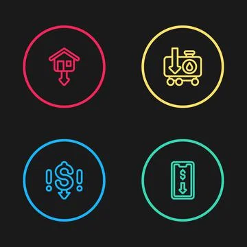 Set line Dollar rate decrease, Mobile stock trading, Drop crude oil price and Stock Illustration