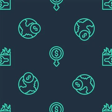 Set line Dollar rate decrease, Global economic crisis and Burning dollar bill on Stock Illustration