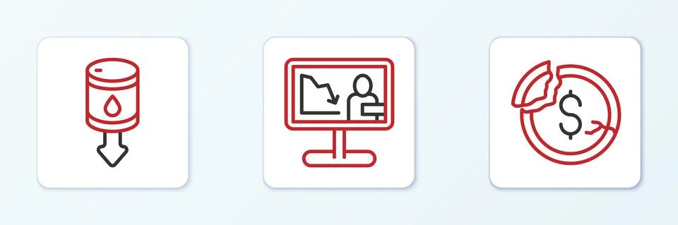 Set line Dollar rate decrease, Drop in crude oil price and Global economic Illustrazione stock