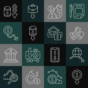 Set line Dollar rate decrease, Global economic crisis, Credit card, Drop in 库存插图