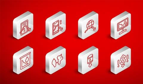 Set line Dollar rate decrease, Mobile stock trading, Global economic crisis Stock Illustration