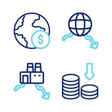 Set line Dollar rate decrease, Shutdown of factory, Global economic crisis and Stock Illustration