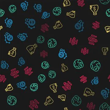 Set line Dollar rate decrease, Global economic crisis, Money bag and  on seam Stock Illustration