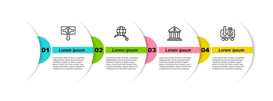 Set line Dollar rate decrease, Global economic crisis, Bank building and Drop Stock Illustration