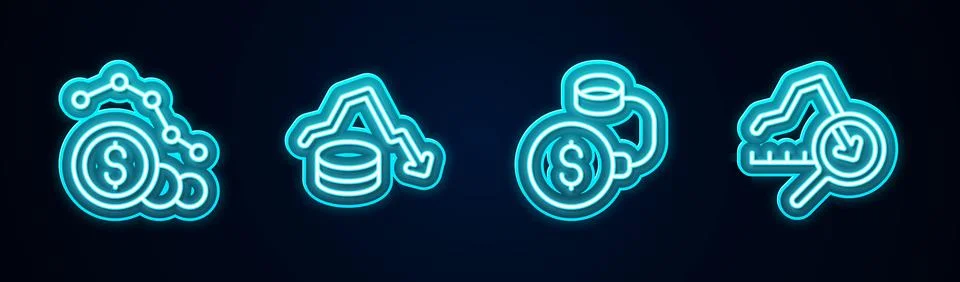 Set line Dollar rate decrease, , Debt ball chained to coin and Global economic Stock Illustration