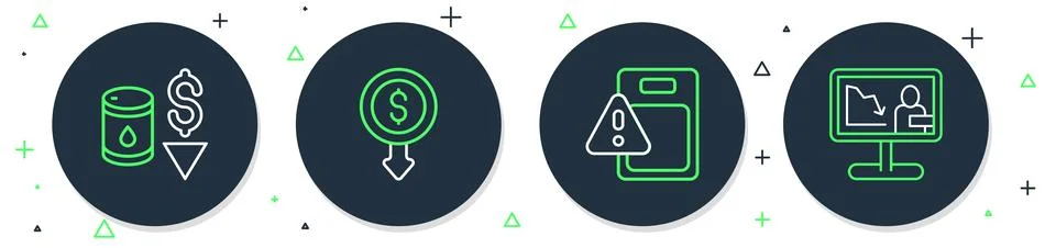 Set line Dollar rate decrease, Global economic crisis, Drop in crude oil price Stock Illustration