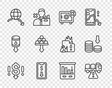 Set line Dollar rate decrease, Stop delivery cargo truck, Safe, Mobile stock 库存插图