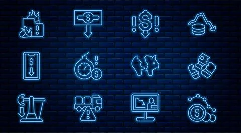 Set line Dollar rate decrease, Credit card, Money bomb dollar crisis, Mobil.. 库存插图