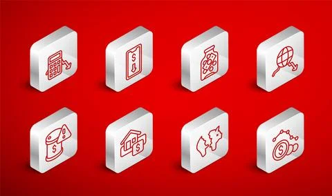 Set line Dollar rate decrease, Glass money jar with coin, Global economic c.. 库存插图