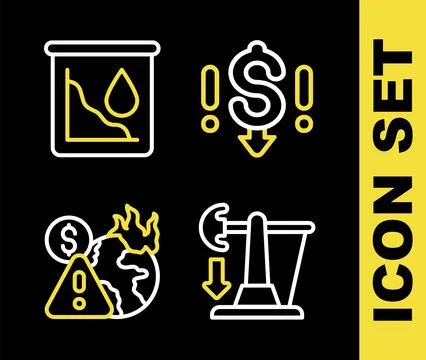 Set line Dollar rate decrease, Drop in crude oil price, Global economic cri.. Stock Illustration