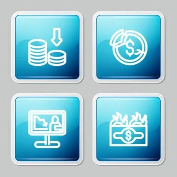 Set line Dollar rate decrease, , Global economic crisis news and Burning do.. Stock Illustration