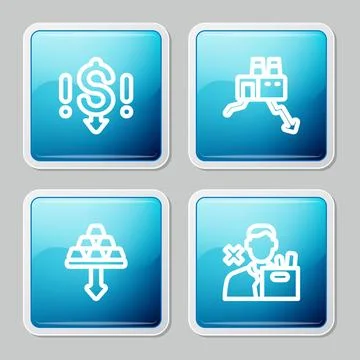 Set line Dollar rate decrease, Shutdown of factory, Gold bars and Employee .. Illustrazione stock