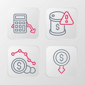 Set line Dollar rate decrease, Drop in crude oil price and Calculation of e.. Stock Illustration