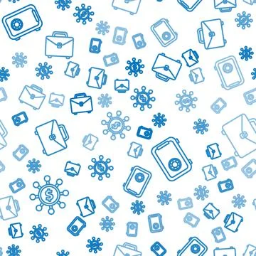 Set line Dollar, share, network, Safe and Briefcase on seamless pattern. Vector Illustrazione stock