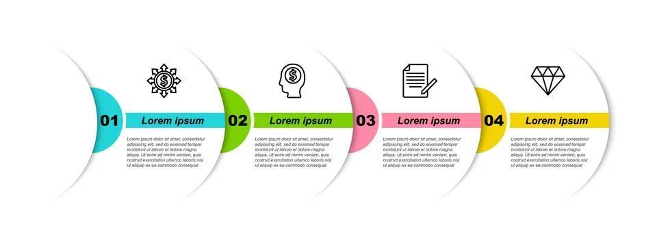 Set line Dollar, share, network, Business man planning mind, Document and pen イラスト素材