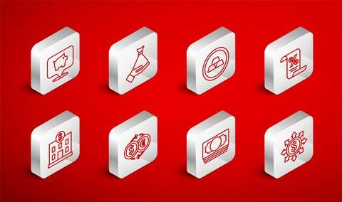Set line Dollar, share, network, Money in hand, Gold bars, Finance document.. Stock Illustration