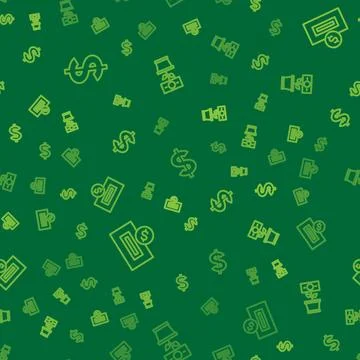 Set line Dollar symbol, Inserting coin and Money plant the pot on seamless Stock Illustration