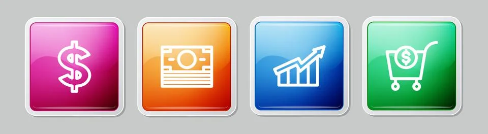 Set line Dollar symbol, Stacks paper money cash, Financial growth increase an イラスト素材