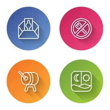 Set line Donate or pay your zakat, Ramadan fasting, drum and . Color circle.. Stock Illustration
