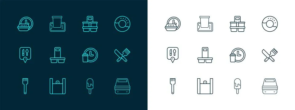 Set line Donut, Online ordering food, Round the clock delivery, Ice cream, .. Stock Illustration