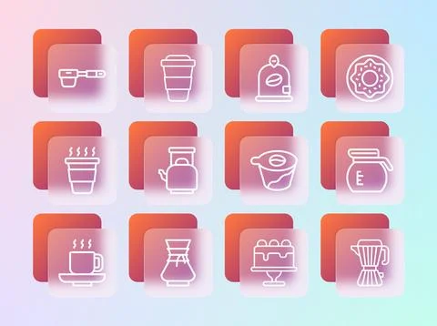 Set line Donut, Pour over coffee maker, Cake, Kettle with handle, Bag beans.. Stock Illustration