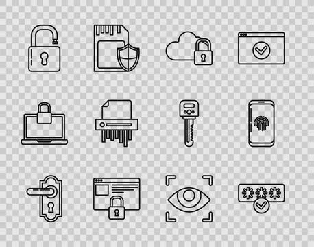 Set line Door handle, Cloud computing lock, Secure your site with HTTPS, SSL, 库存插图
