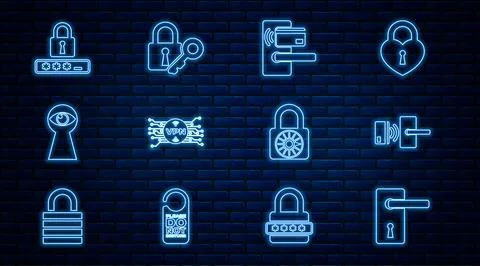 Set line Door handle, Digital door lock with wireless, VPN microchip circui.. Illustration