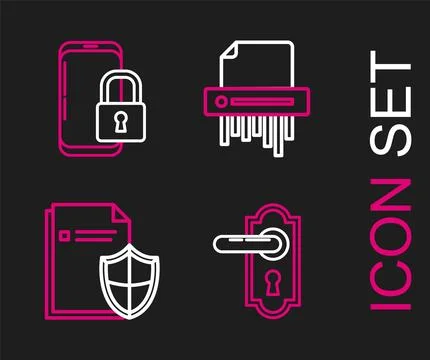 Set line Door handle, Document protection concept, Paper shredder confidential Illustration