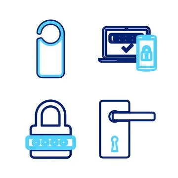 Set line Door handle, Password protection, Two steps authentication and Ple.. Stock Illustration