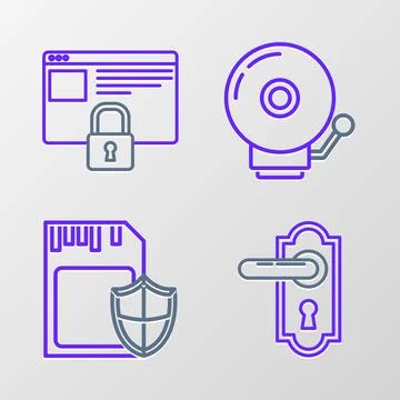 Set line Door handle, SD card shield, Ringing alarm bell and Secure your site Stockillustratie