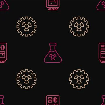 Set line Dosimeter, Radioactive and Test tube radiation on seamless pattern.  스톡 일러스트