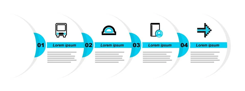 Set line Dots arrow, Audio book, Protractor grid and Bus icon. Vector Stock Illustration