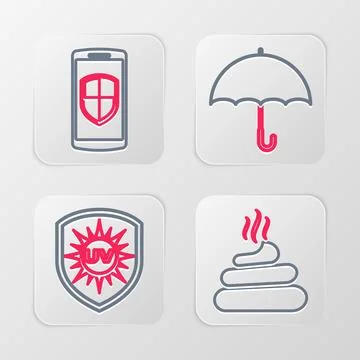 Set line Download arrow with folder, UV protection, Air conditioner and Money Stock Illustration