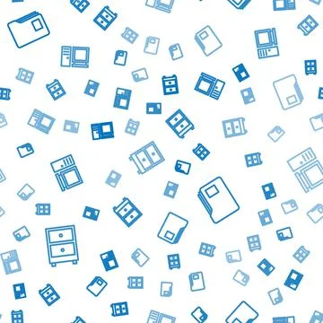 Set line Drawer with documents, Document folder and Computer monitor on seamless Stock Illustration