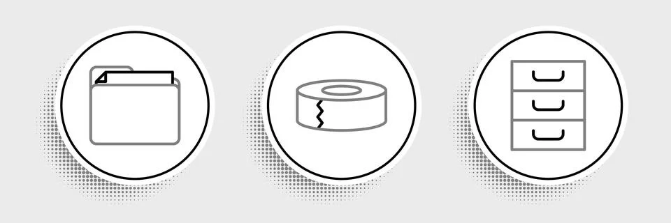 Set line Drawer with documents, Document folder and Scotch icon. Vector 스톡 일러스트