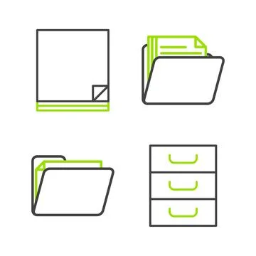Set line Drawer with documents, Document folder, and File icon. Vector 스톡 일러스트