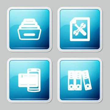 Set line Drawer with documents, File service, Smartphone and book and Office Illustrazione stock