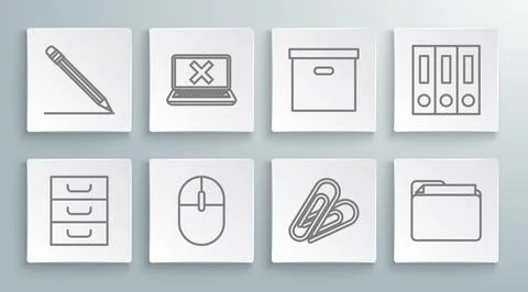 Set line Drawer with documents, Laptop and cross mark on screen, Computer m.. イラスト素材