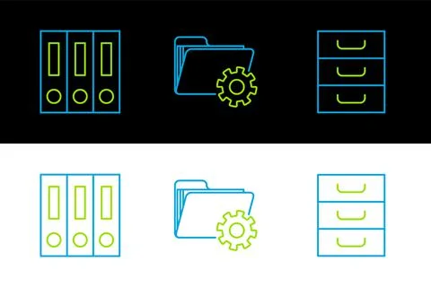 Set line Drawer with documents, Office folders papers and and Folder settings Stock Illustration