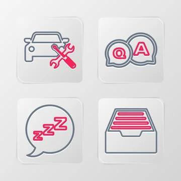 Set line Drawer with documents, Speech bubble snoring, Question and Answer and Stock Illustration
