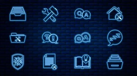 Set line Drawer with documents, Speech bubble snoring, Question and Answer,.. Stock Illustration