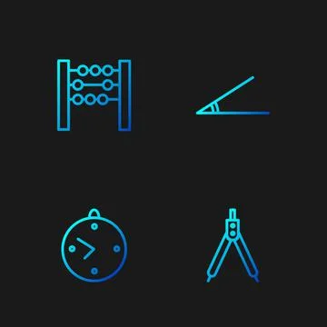 Set line Drawing compass, Clock, Abacus and Acute angle. Gradient color icons Stock-Illustration