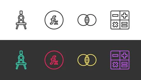 Set line Drawing compass, Function mathematical symbol, Mathematics sets A and B Stock Illustration
