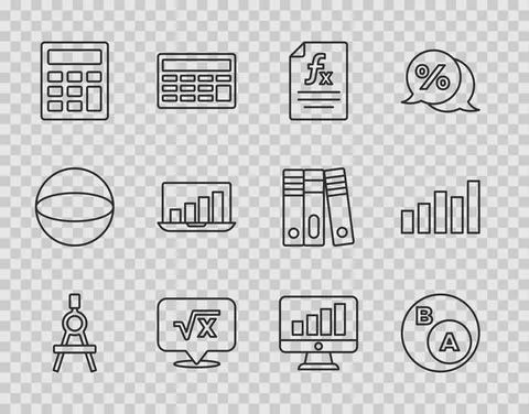 Set line Drawing compass, math, is subset of b, Function mathematical symbol Stock Illustration
