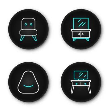 Set line Dressing table, Pouf,  and Armchair icon. Vector Stock Illustration